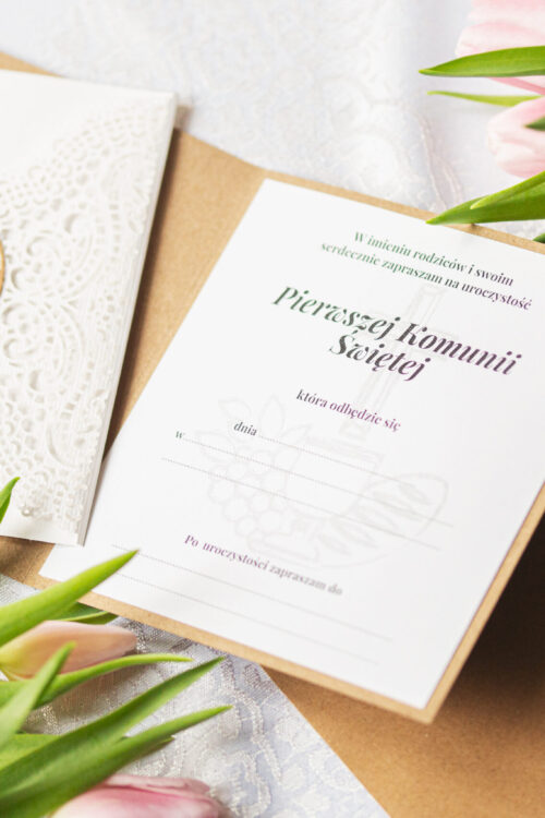 zaproszenia komunijne, zaz manufaktura pietraszki, komunia, zakład aktywności zawodowej,