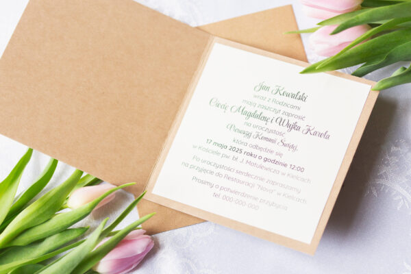 zaproszenia komunijne, zaz manufaktura pietraszki, komunia, zakład aktywności zawodowej,