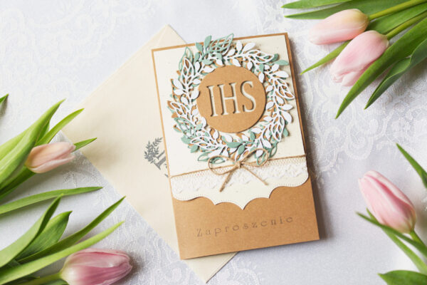 zaproszenia komunijne, zaz manufaktura pietraszki, komunia, zakład aktywności zawodowej,