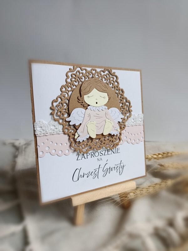 Zaproszenia na Chrzest Święty - Różowy Aniołek