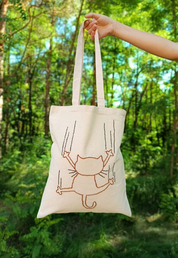 Torba bawełniana ręcznie haftowana Kot