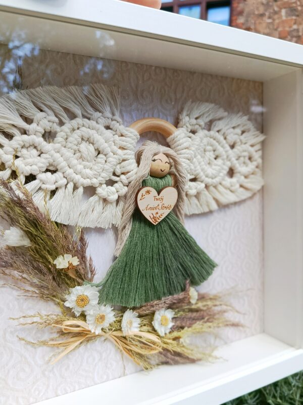 Makramowy Anioł Stróż w ramce - Boho