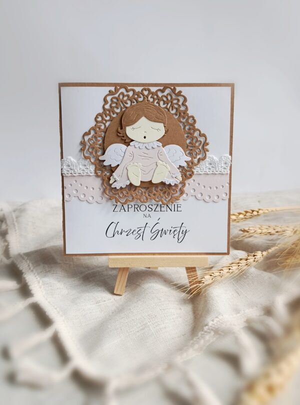 Zaproszenia na Chrzest Święty - Różowy Aniołek