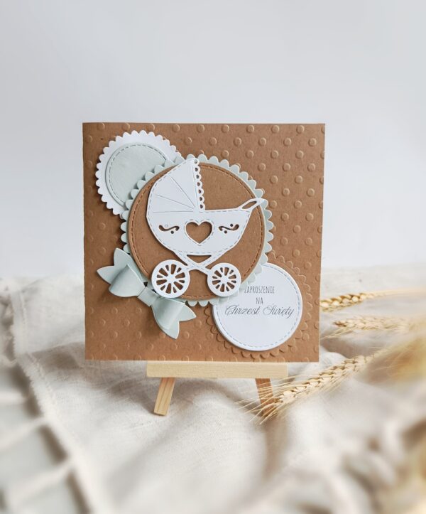 Zaproszenia na Chrzest Święty - Miętowy wózek